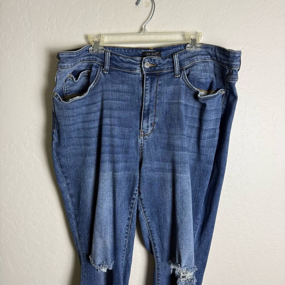 Judy Blue Mid Rise Pocket Tooling Knee Destroy Bootcut Jeans 22W JB82264MD-PL - Picture 3 of 16